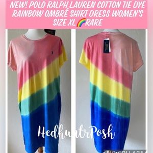 New! Polo Ralph Lauren Cotton Tie Dye Rainbow Ombre TShirt Dress Womens XL🌈Rare